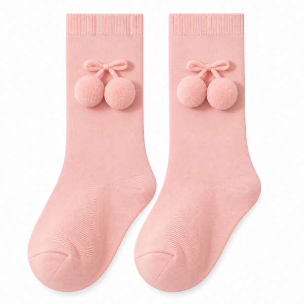 Calcetín Alto con Pompones Bebé Niña – Rosa