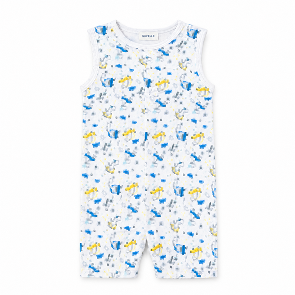 Pelele Corto Sin Mangas Bebé Niño – Estampado Azul y Amarillo