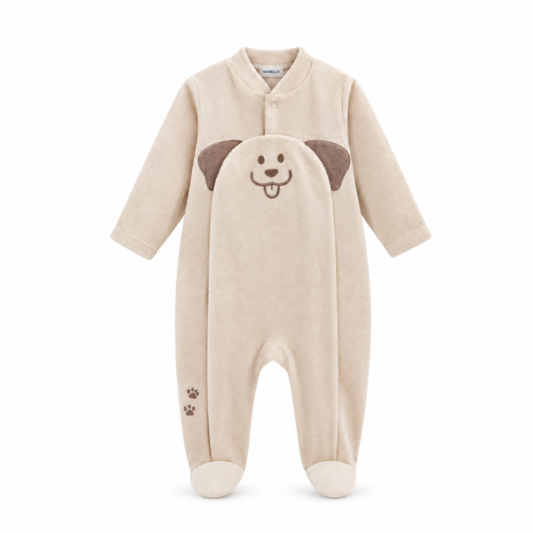 Pijama Terciopelo Bebé Niño – Perrito Beige