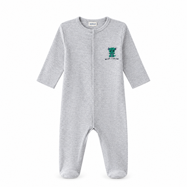 Pijama Algodón Bebé Niño – Gris Jaspeado Bordado