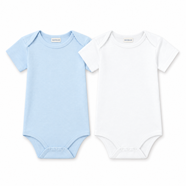 Pack 2 Bodies Calados Manga Corta Bebé – Azul y Blanco