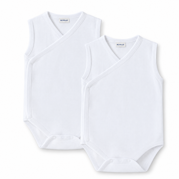 Pack 2 Bodies Cruzados Sin Mangas Bebé – Blanco Liso