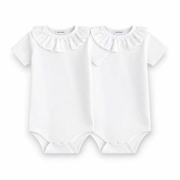 Pack 2 Bodies Manga Corta Cuello Puntilla Bebé – Blanco Doble