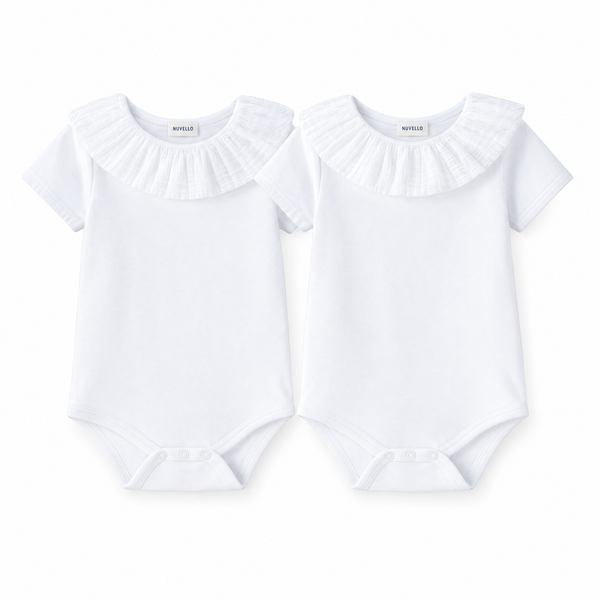 Pack 2 Bodies Manga Corta Cuello Volante Bebé – Blanco