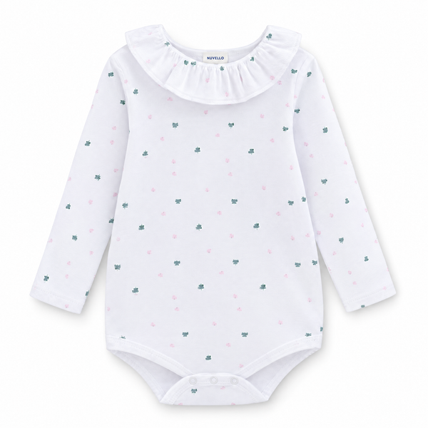 Body Manga Larga Cuello Volante Bebé Niña – Corazones Blanco