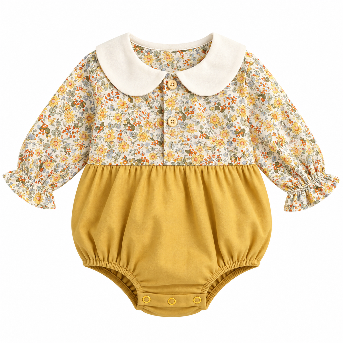 NUVELLO PrincessSol Amarillo – Body Manga Larga Estampado en Algodón para Bebé Niña