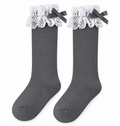 Calcetín Alto con Puntilla Niña – Gris Oscuro
