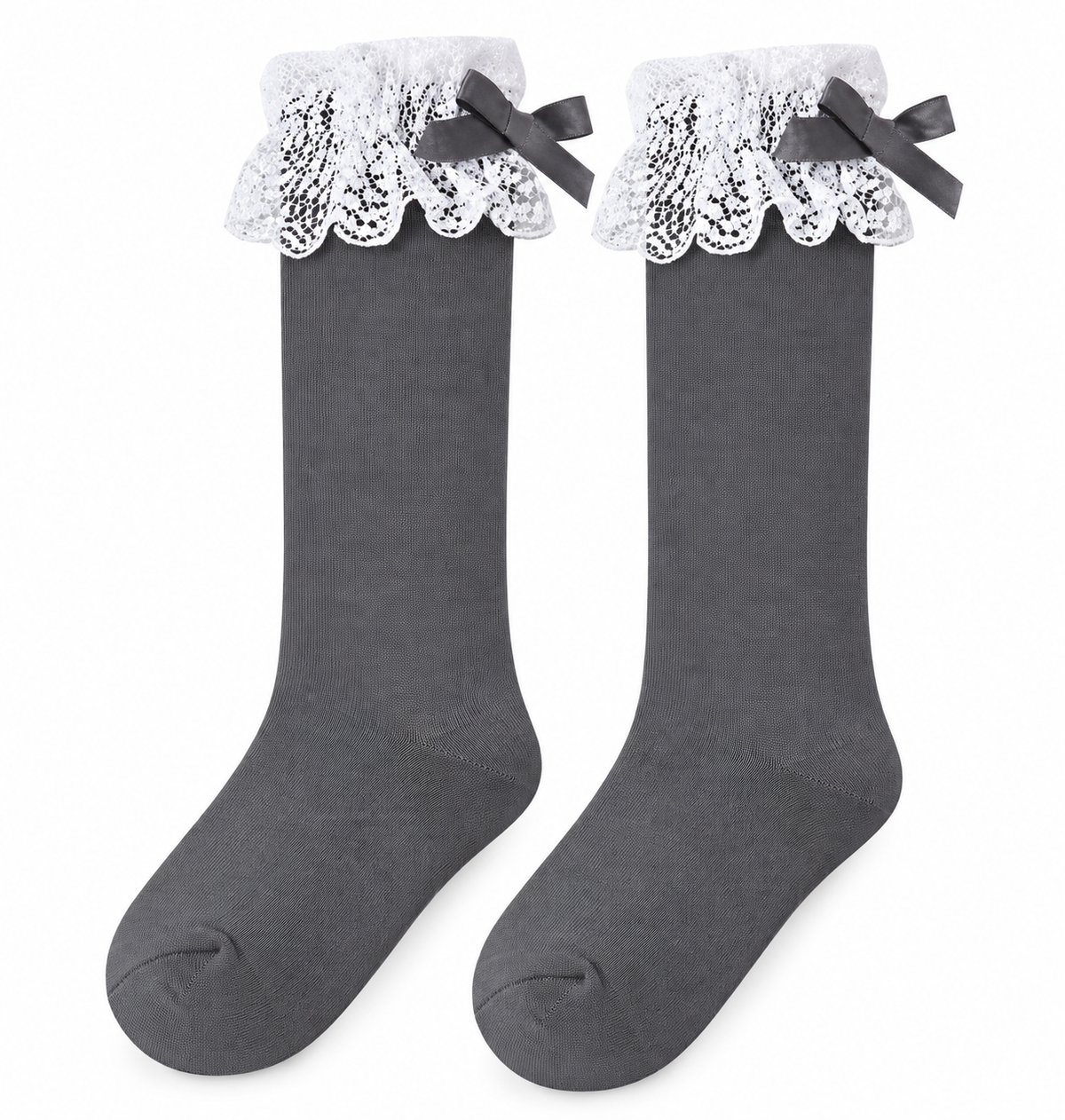 Calcetín Alto con Puntilla Niña – Gris Oscuro