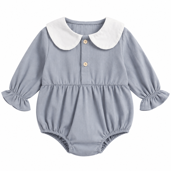 NUVELLO PrincessFlor Azul – Body Manga Larga Floral de Algodón para Bebé Niña