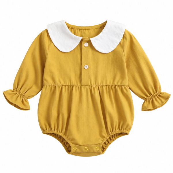 NUVELLO PrincessFlor Amarillo – Body Manga Larga Floral de Algodón para Bebé Niña
