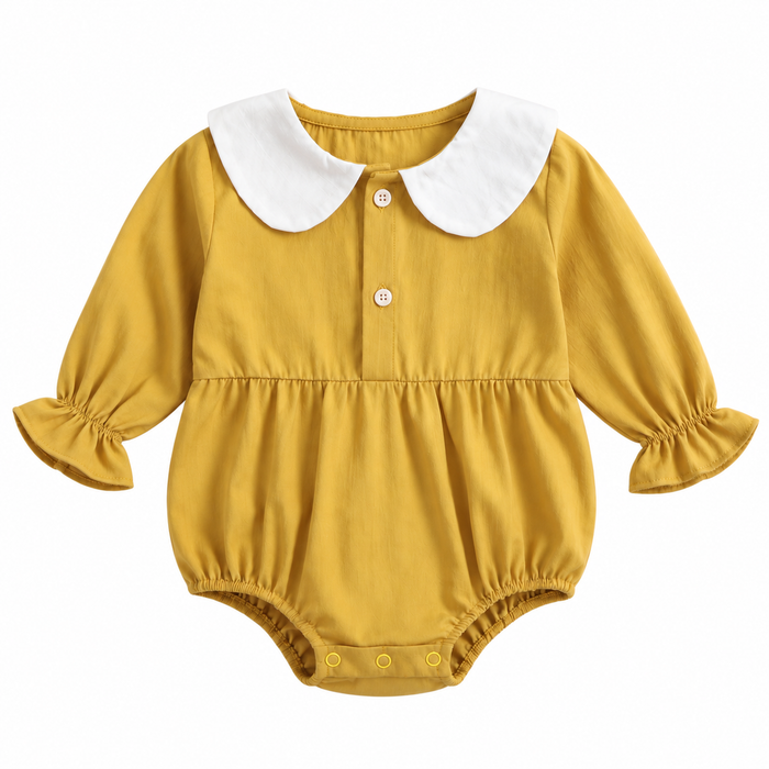 NUVELLO PrincessFlor Amarillo – Body Manga Larga Floral de Algodón para Bebé Niña