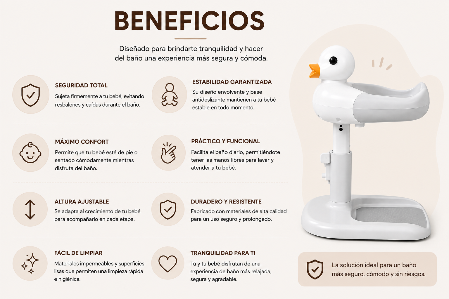 Nuvello SafeBath – Banquinho de Banho Antiderrapante para Bebês que Ficam em Pé