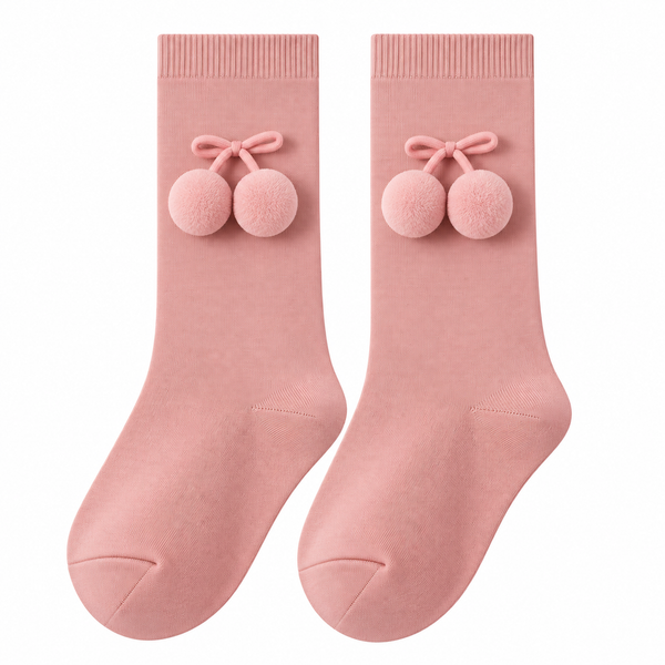 Calcetín Alto con Pompones Bebé Niña – Rosa Maquillaje