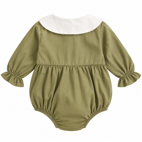 NUVELLO PrincessFlor Verde – Body Manga Larga Floral de Algodón para Bebé Niña