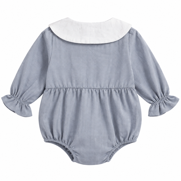 NUVELLO PrincessFlor Azul – Body Manga Larga Floral de Algodón para Bebé Niña