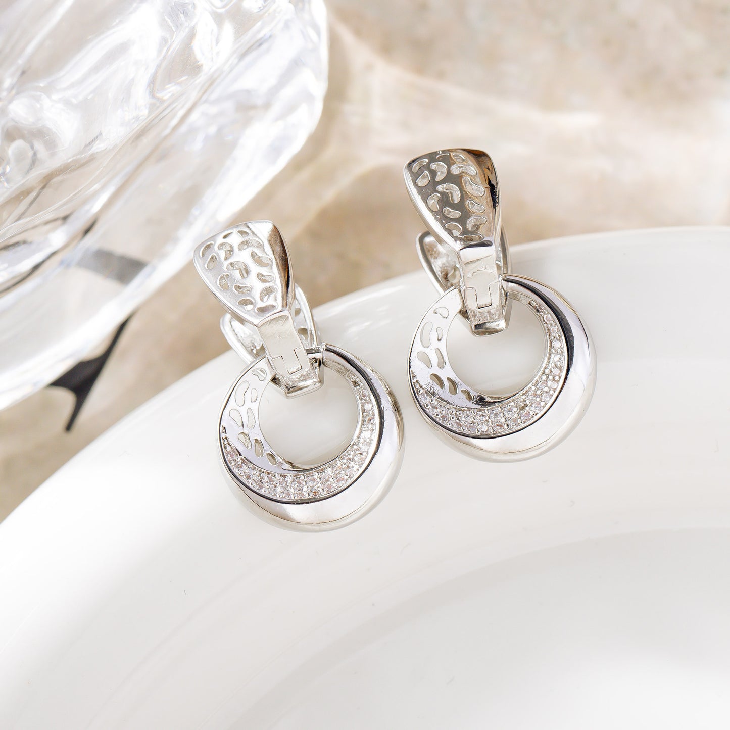 Rose Gold & Silver Moonflower Drop Earrings – Natural Zircon Bridal & Everyday Luxury