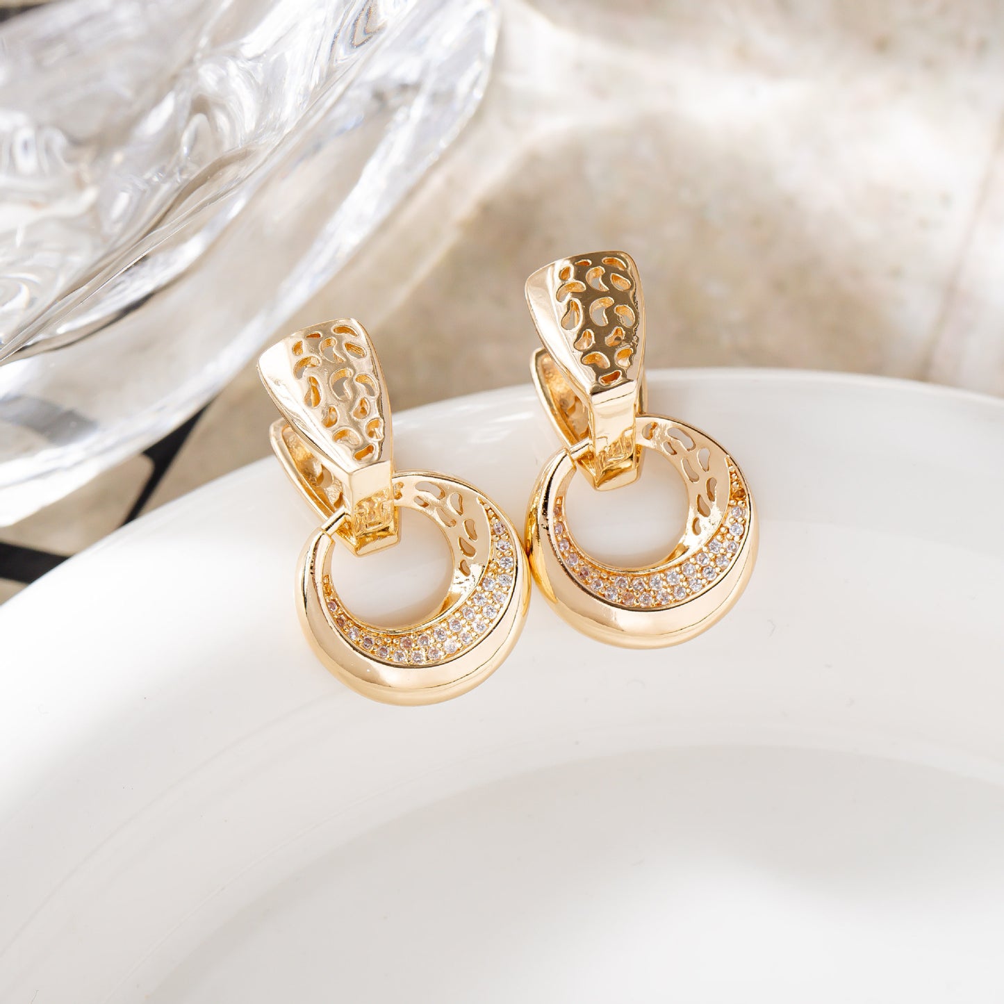 Rose Gold & Silver Moonflower Drop Earrings – Natural Zircon Bridal & Everyday Luxury