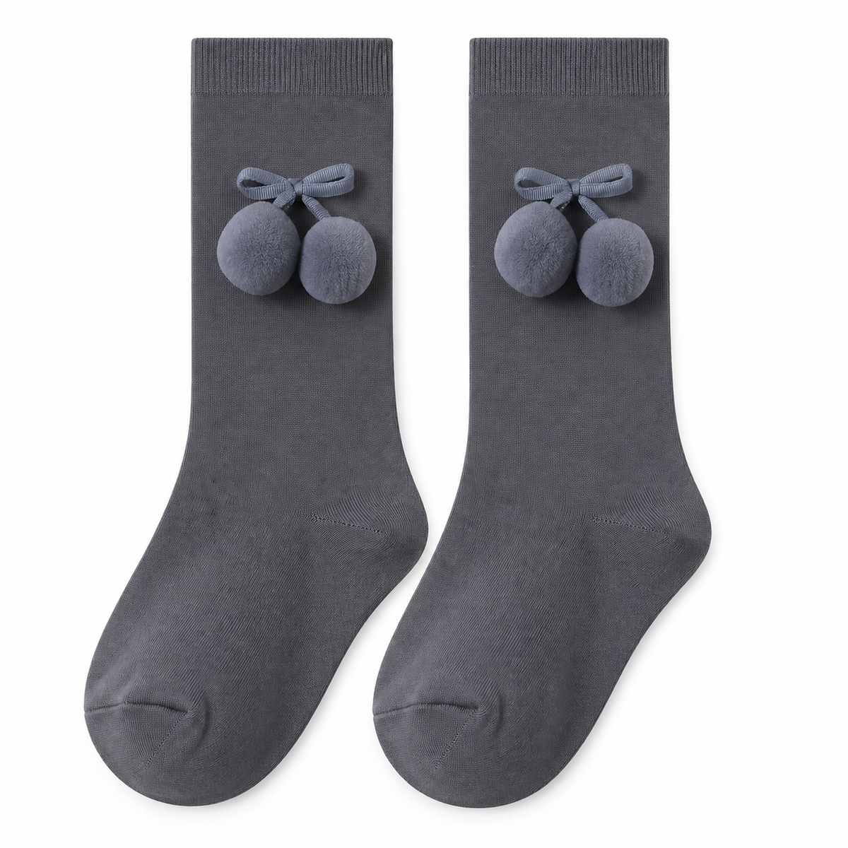 Calcetín Alto con Pompones Bebé Niña – Gris Oscuro