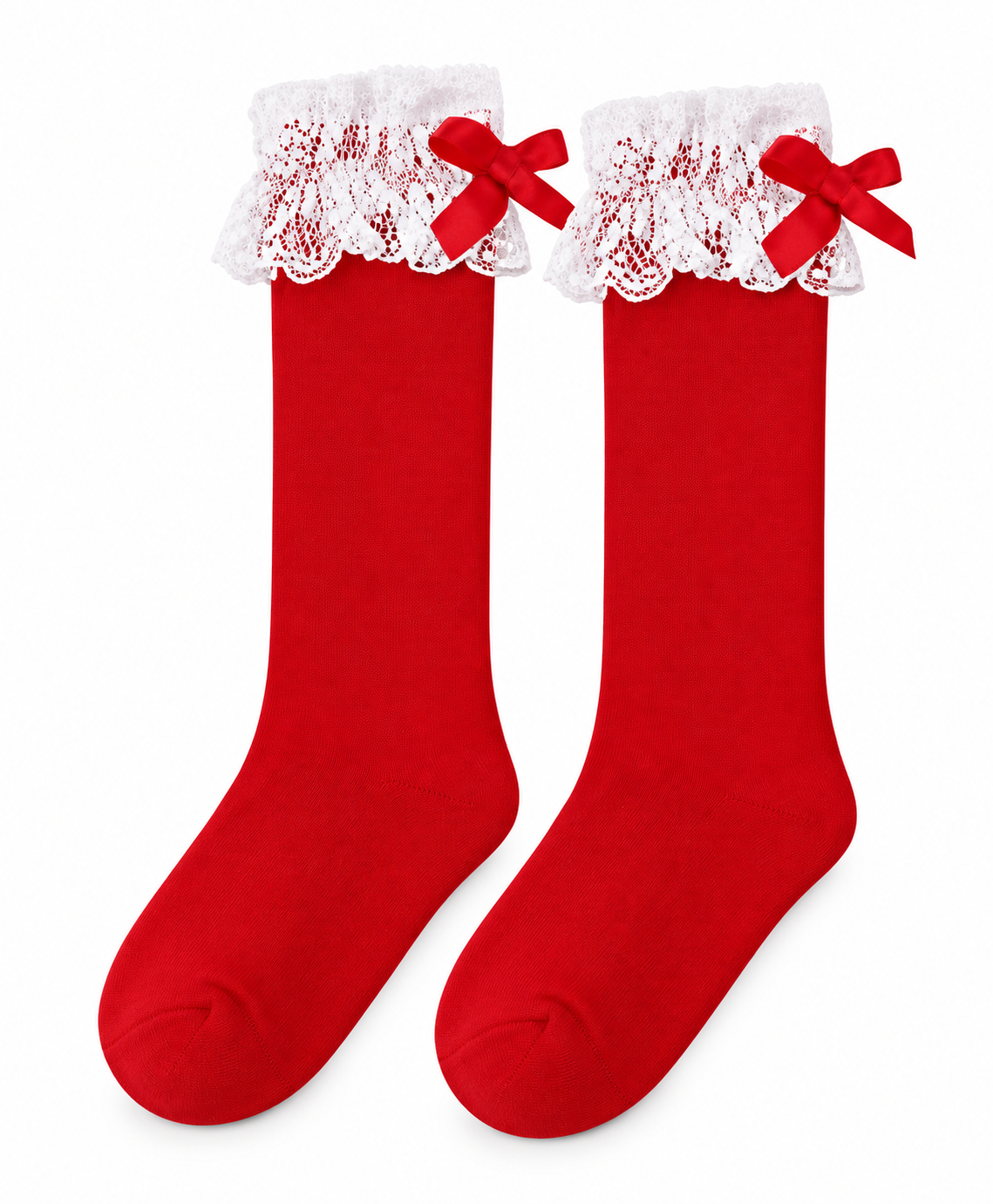 Calcetín Alto con Puntilla Niña – Rojo