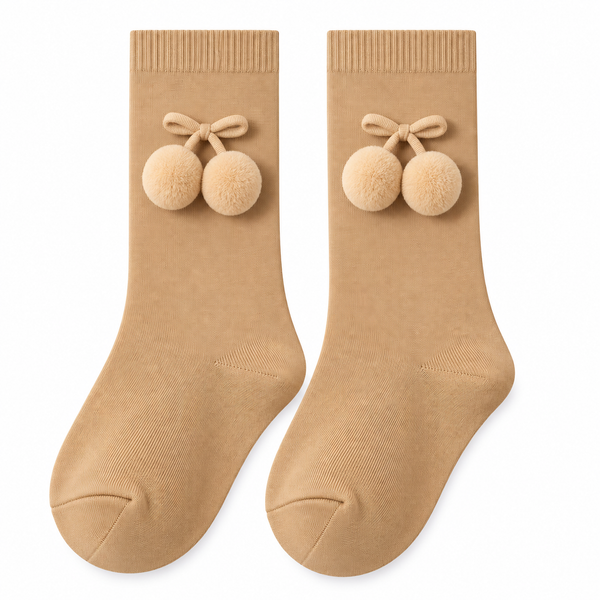 Calcetín Alto con Pompones Bebé Niña – Camel