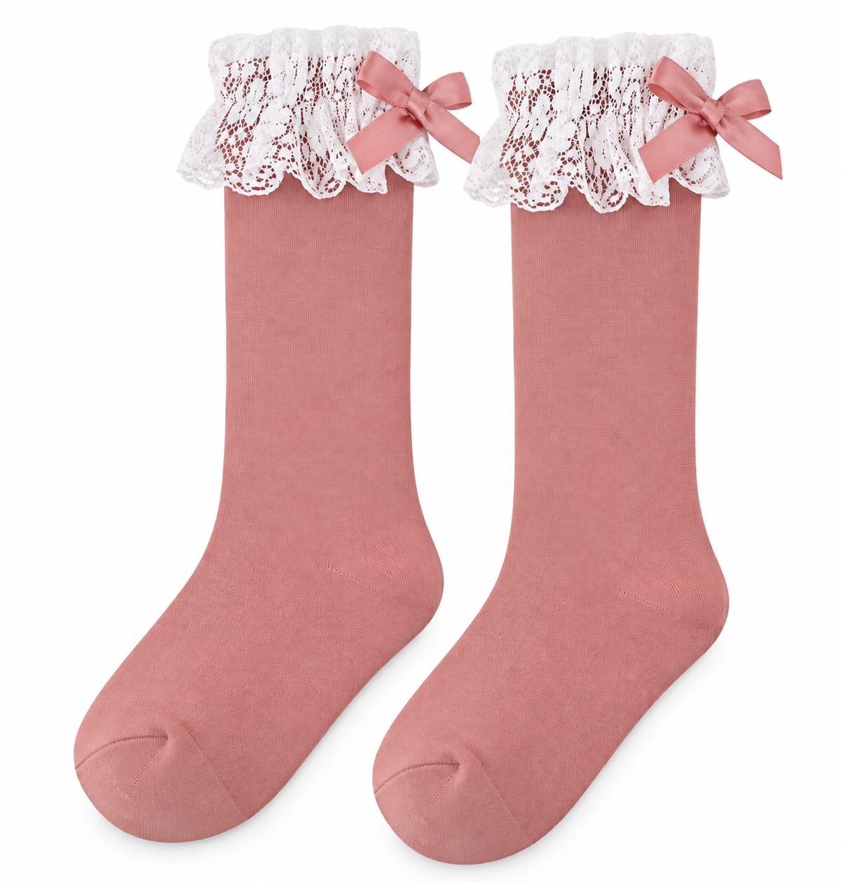 Calcetín Alto con Puntilla Niña – Rosa Maquillaje