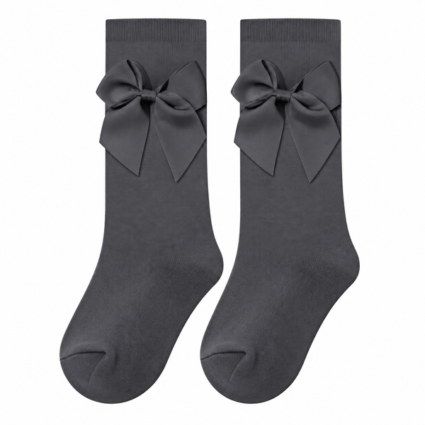 Calcetín Alto con Lazo Bebé Niña – Gris Oscuro