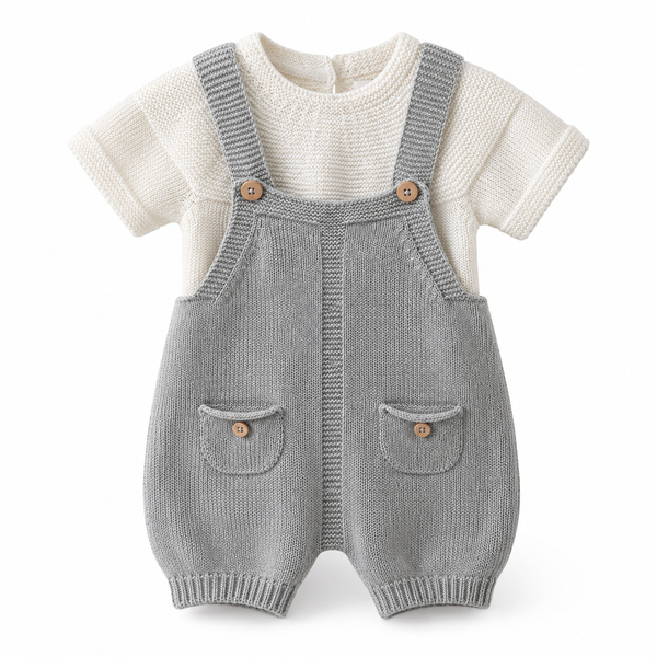 Conjunto de Punto Bebé Gris y Marfil