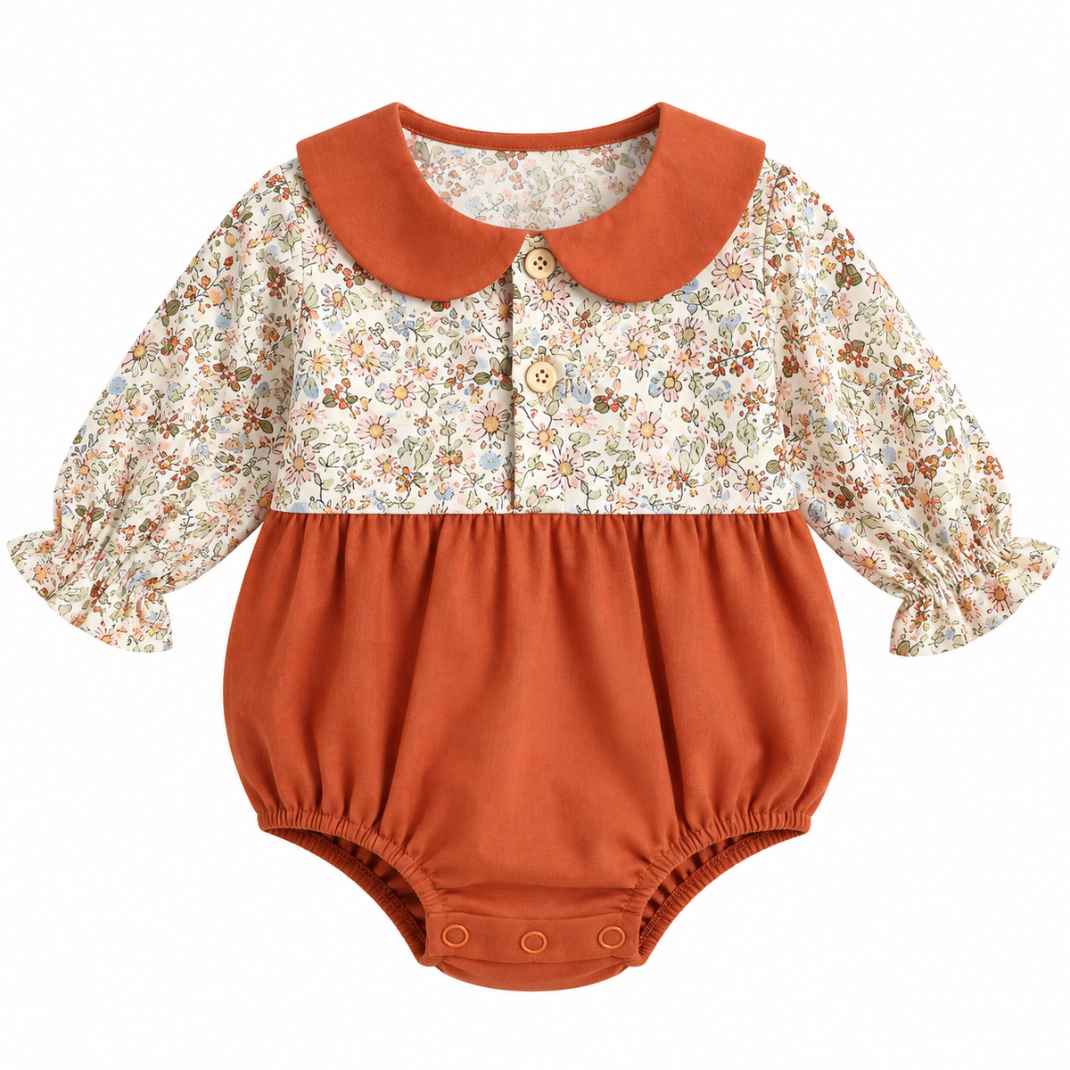 NUVELLO PrincessSol Naranja – Body Manga Larga Estampado en Algodón para Bebé Niña