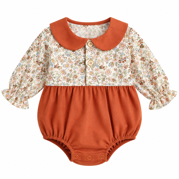 NUVELLO PrincessSol Naranja – Body Manga Larga Estampado en Algodón para Bebé Niña