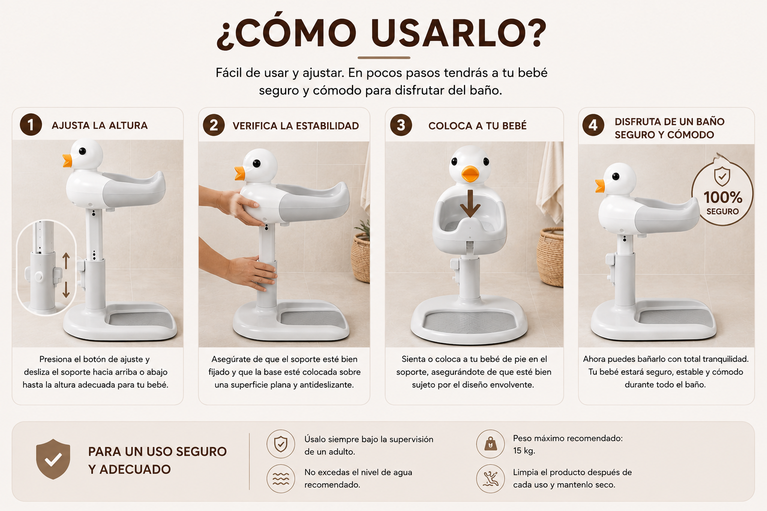 Nuvello SafeBath – Banquinho de Banho Antiderrapante para Bebês que Ficam em Pé