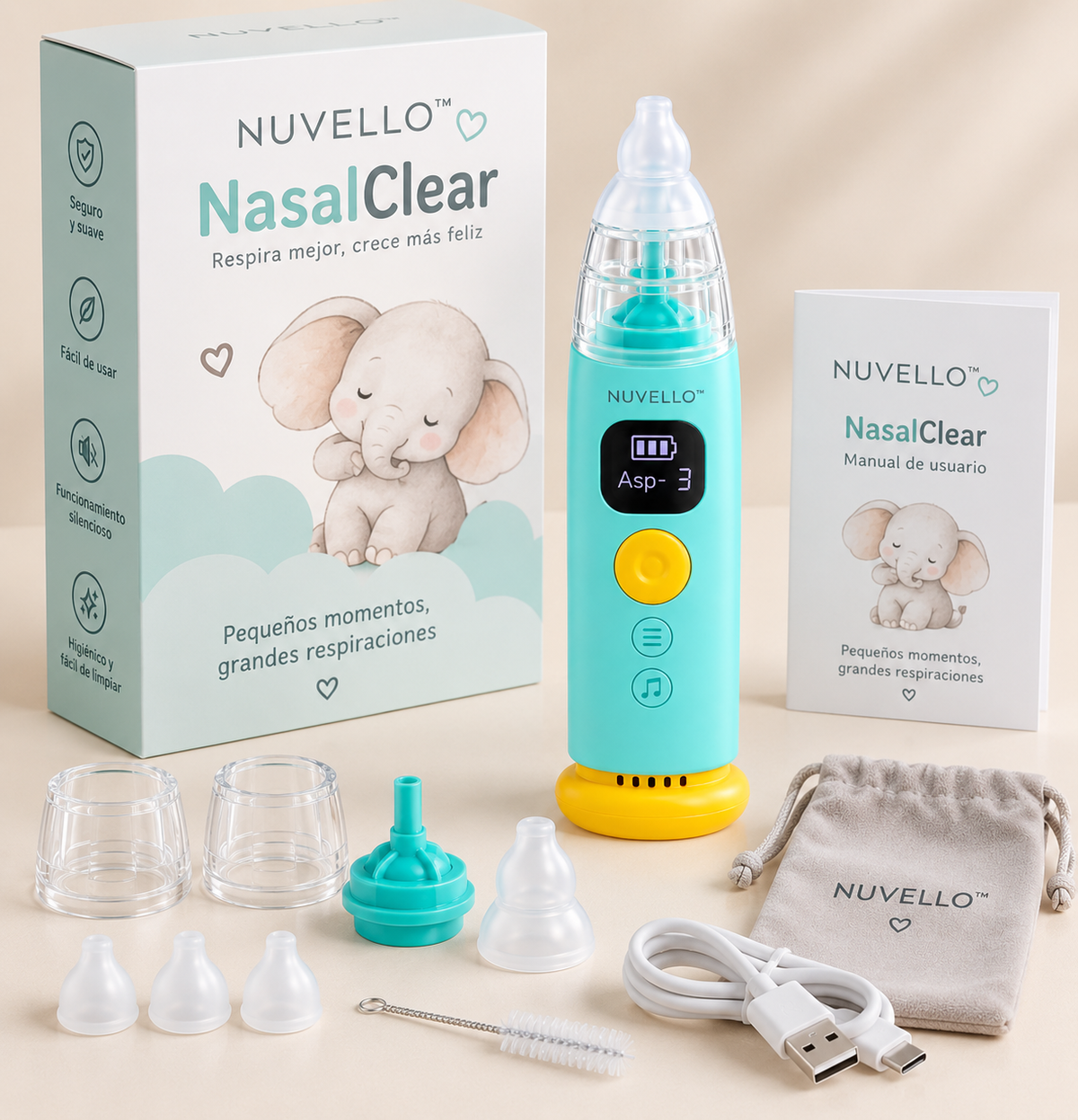 NUVELLO NasalClear – Aspirador Nasal Eléctrico para Bebés