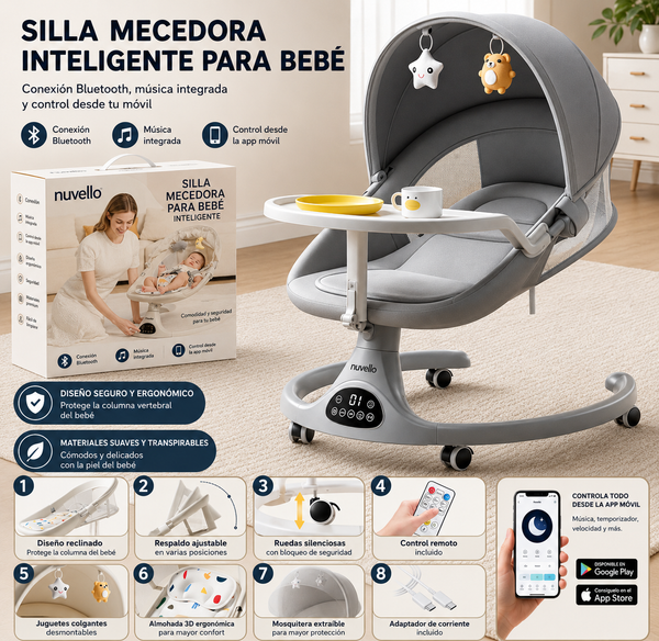 NUVELLO RockSleep – Mecedora Eléctrica Multifuncional para Bebé
