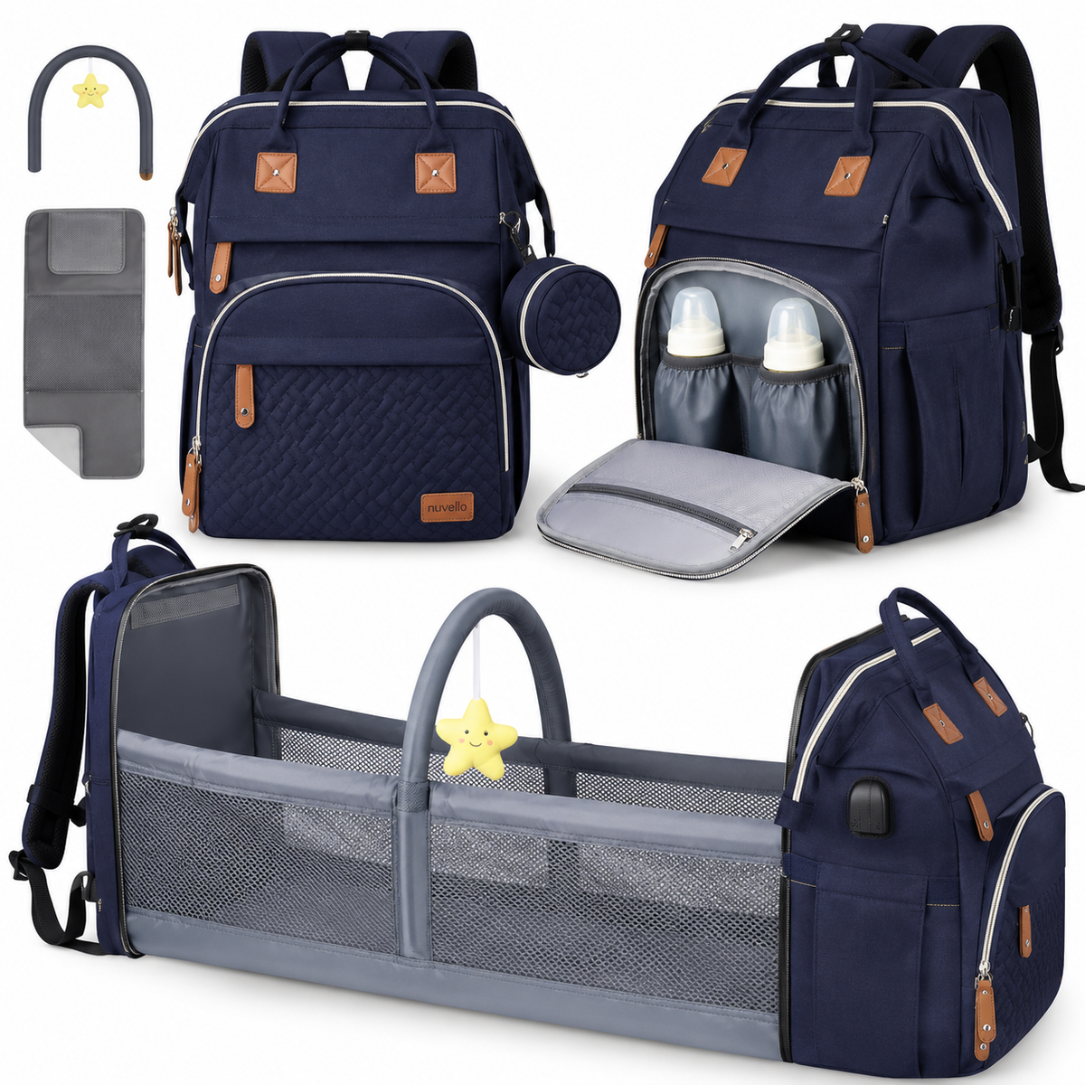 NUVELLO MommyBag – Mochila Multifuncional con Cuna Portátil
