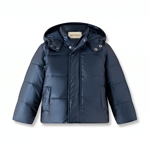 Abrigo con Capucha Acolchado de Niño – Azul Marino
