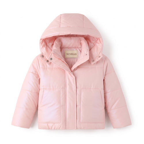 Abrigo con Capucha Acolchado de Niña – Rosa