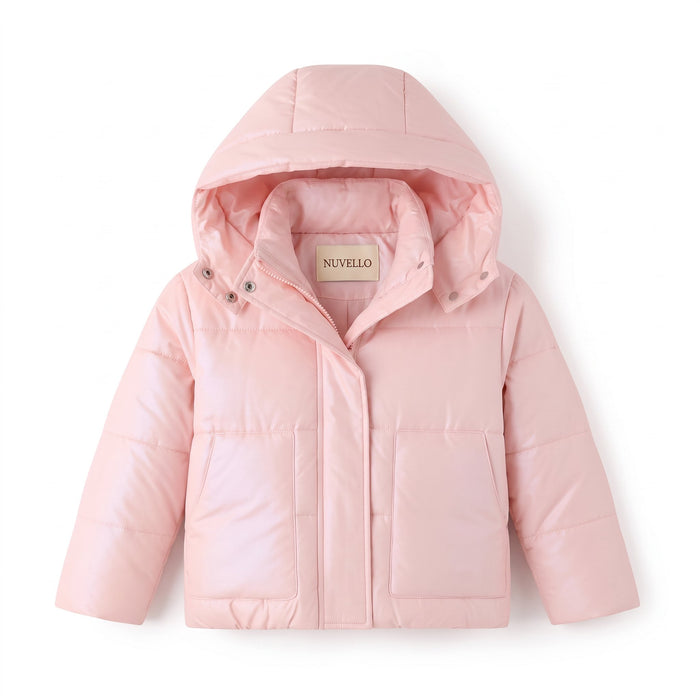 Abrigo con Capucha Acolchado de Niña – Rosa