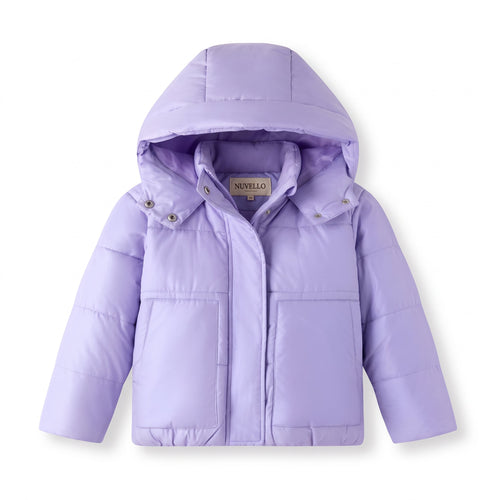 Abrigo con Capucha Acolchado de Niña – Malva
