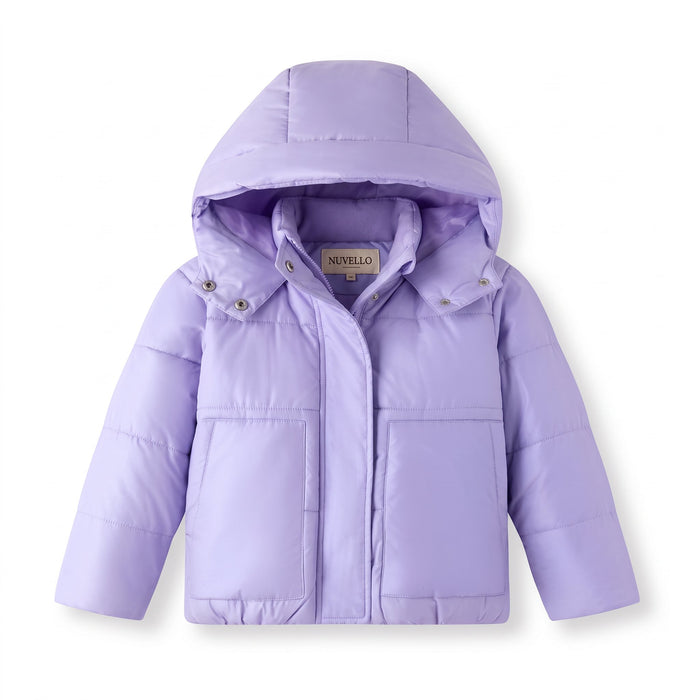Abrigo con Capucha Acolchado de Niña – Malva