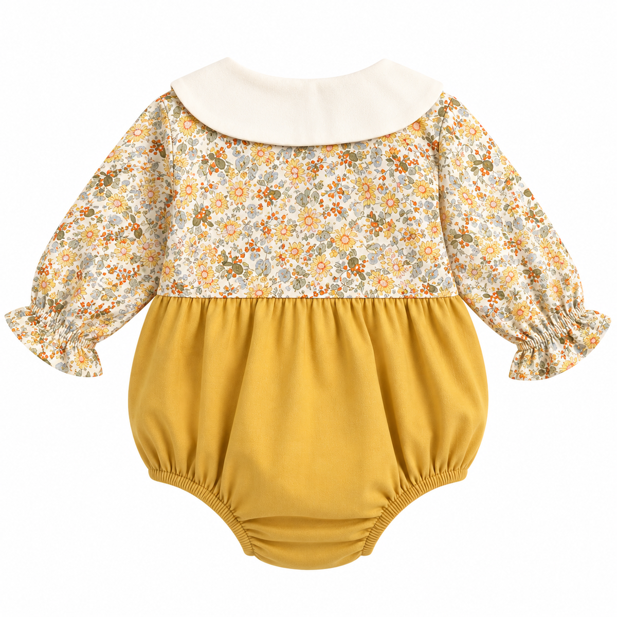 NUVELLO PrincessSol Amarillo – Body Manga Larga Estampado en Algodón para Bebé Niña