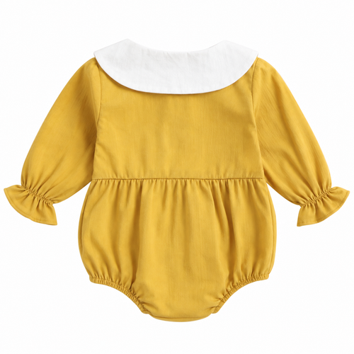 NUVELLO PrincessFlor Amarillo – Body Manga Larga Floral de Algodón para Bebé Niña
