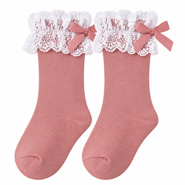 Calcetín Alto con Puntilla Bebé Niña – Rosa Maquillaje