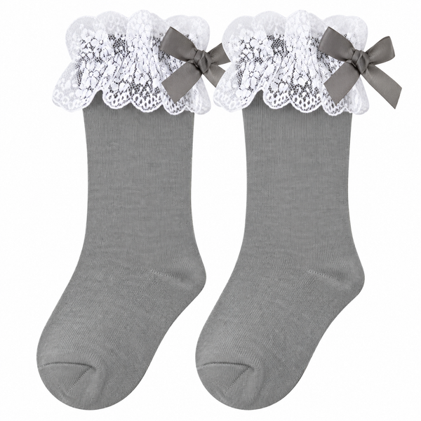 Calcetín Alto con Puntilla Bebé Niña – Gris Claro