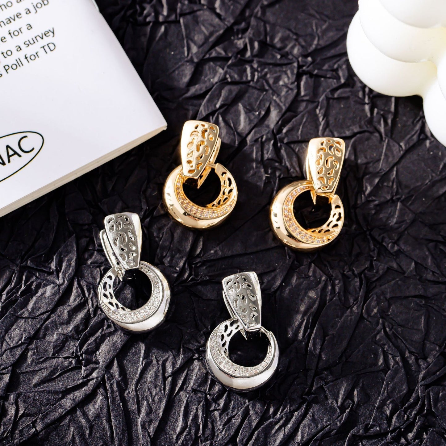 Rose Gold & Silver Moonflower Drop Earrings – Natural Zircon Bridal & Everyday Luxury
