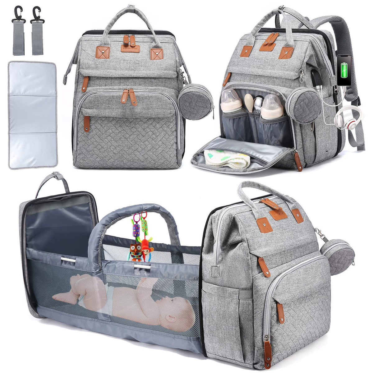 NUVELLO MommyBag – Mochila Multifuncional con Cuna Portátil