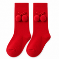 Calcetín Alto con Pompones Bebé Niña – Rojo