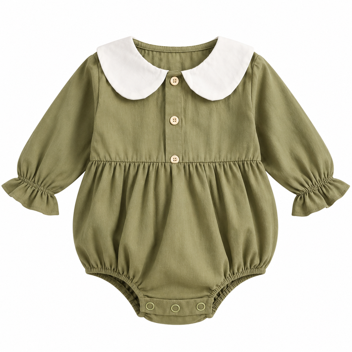 NUVELLO PrincessFlor Verde – Body Manga Larga Floral de Algodón para Bebé Niña