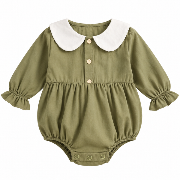 NUVELLO PrincessFlor Verde – Body Manga Larga Floral de Algodón para Bebé Niña
