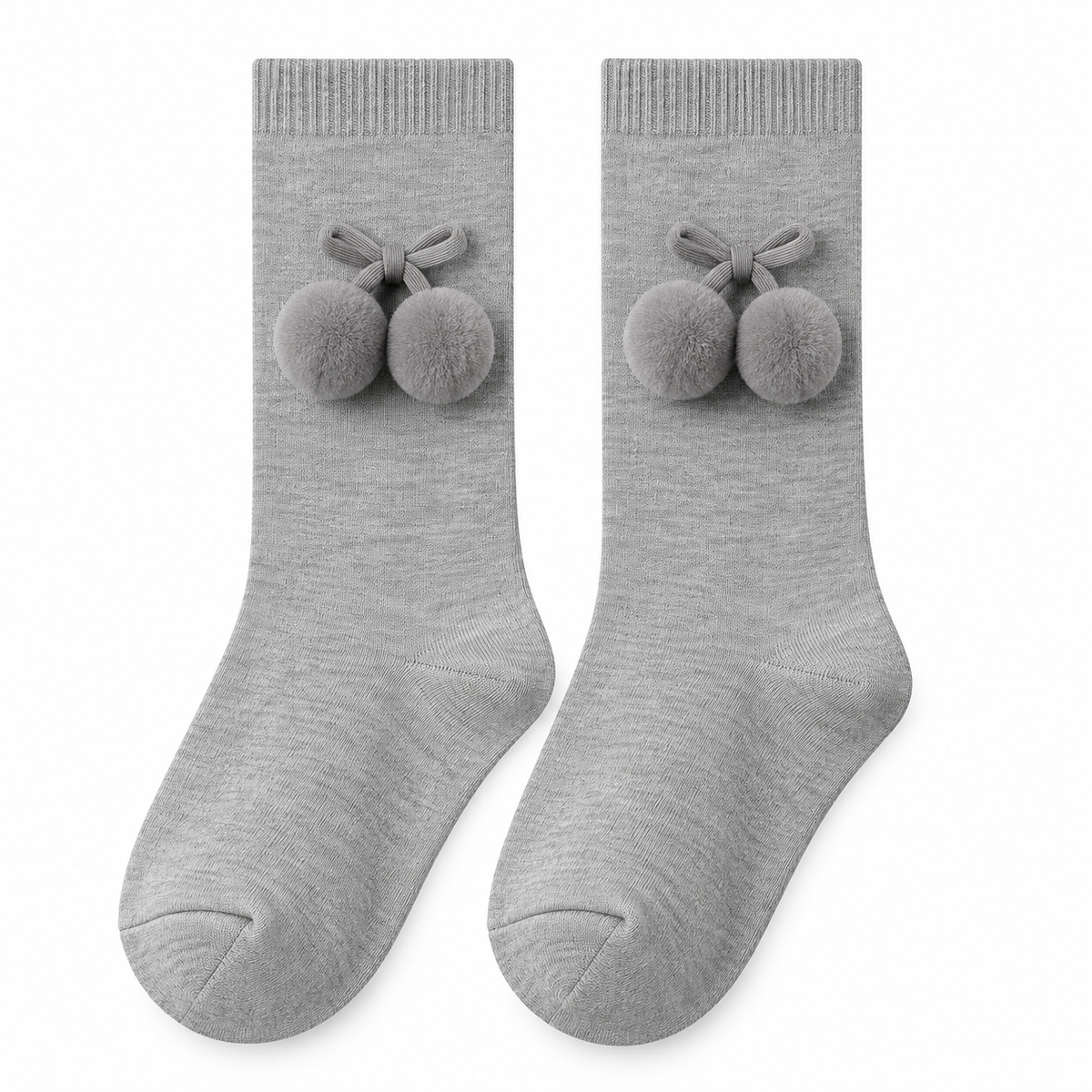 Calcetín Alto con Pompones Bebé Niña – Gris Claro