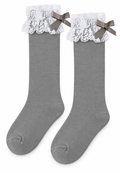 Calcetín Alto con Puntilla Niña – Gris Claro