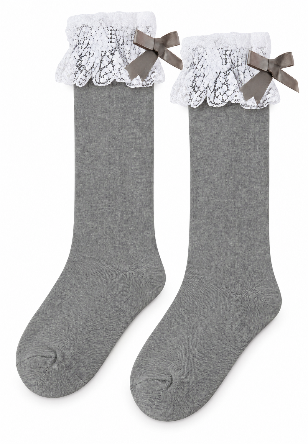 Calcetín Alto con Puntilla Niña – Gris Claro